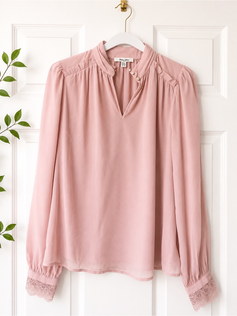 Blush Pink Chiffon Blouse | Pearl Detail Romantic Top